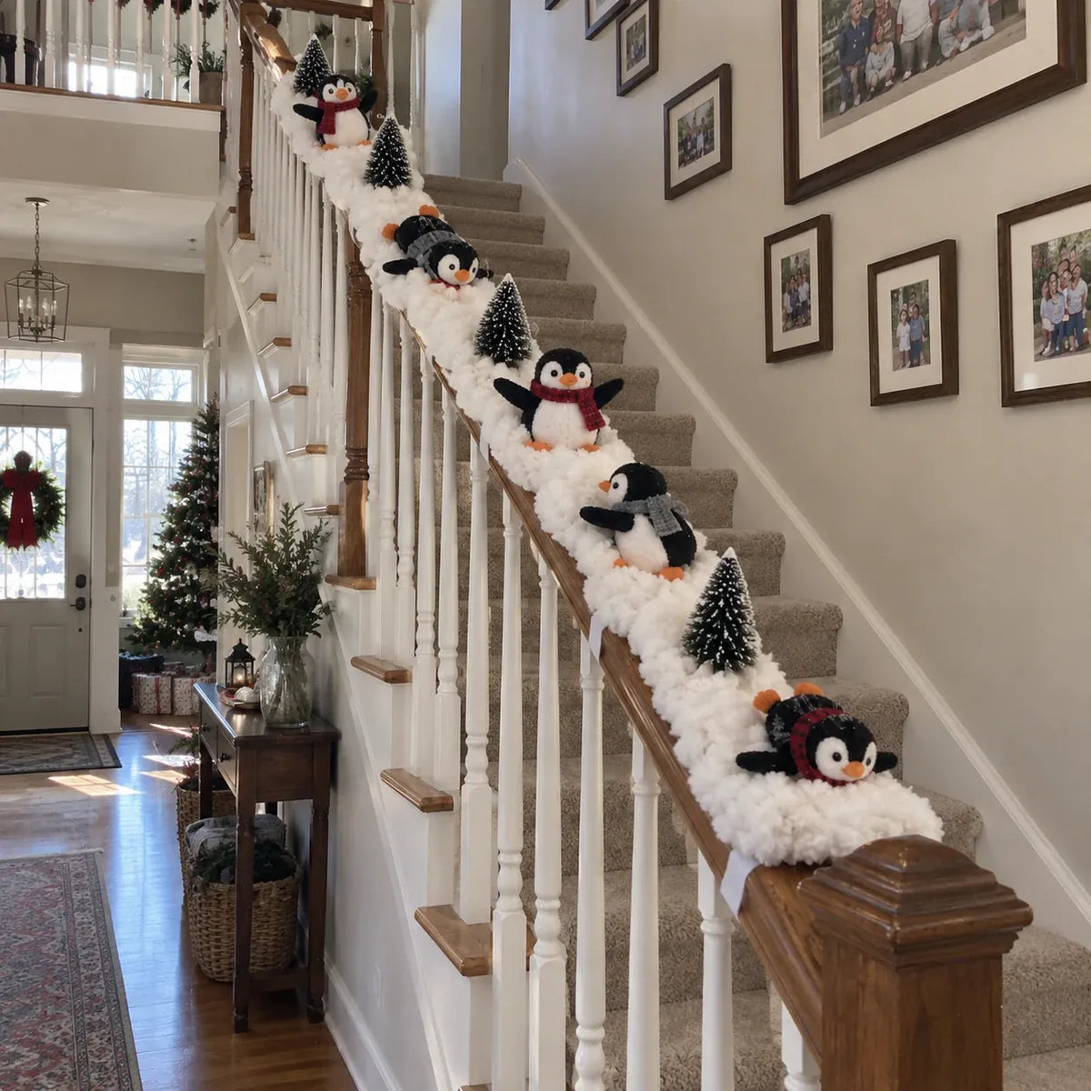 🔥playful Penguin Snowy Stair Railing Decor