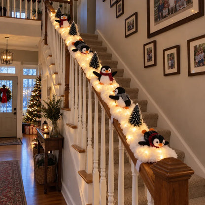 🔥playful Penguin Snowy Stair Railing Decor