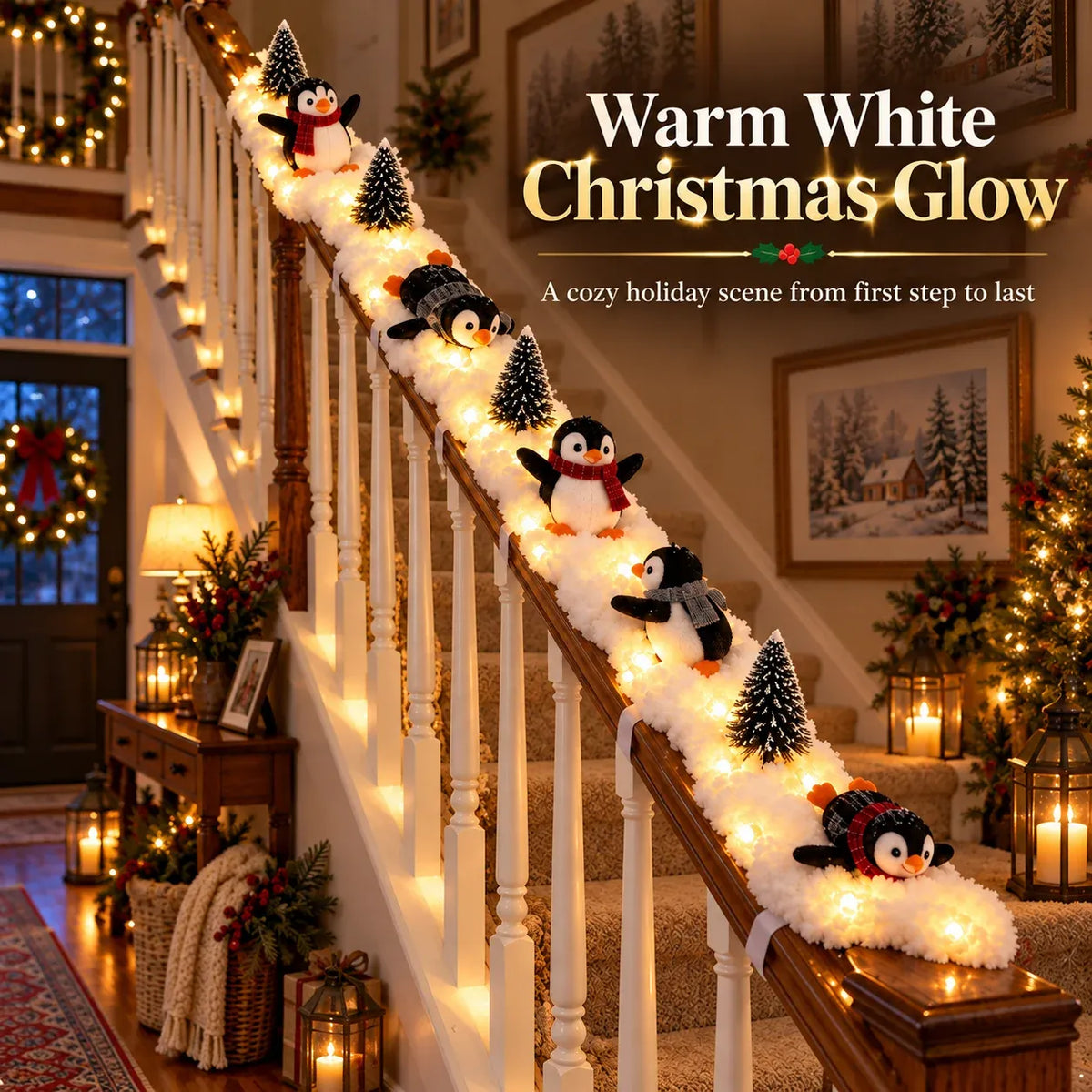 🔥playful Penguin Snowy Stair Railing Decor