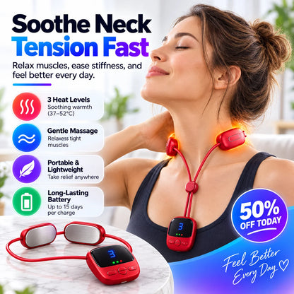 🔥Mini Necklace-Style Neck Massager — 4 Modes, 9 Intensity Levels, 3 Heat Settings, Smart Dual-Pulse Pendant Design💆‍♀️✨