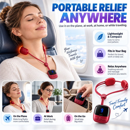 🔥Mini Necklace-Style Neck Massager — 4 Modes, 9 Intensity Levels, 3 Heat Settings, Smart Dual-Pulse Pendant Design💆‍♀️✨