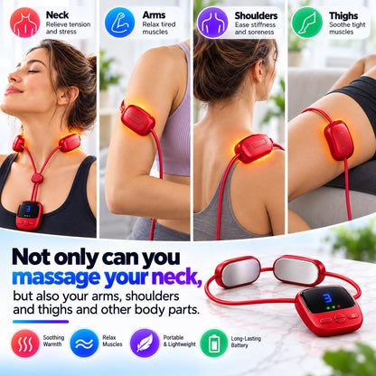 🔥Mini Necklace-Style Neck Massager — 4 Modes, 9 Intensity Levels, 3 Heat Settings, Smart Dual-Pulse Pendant Design💆‍♀️✨