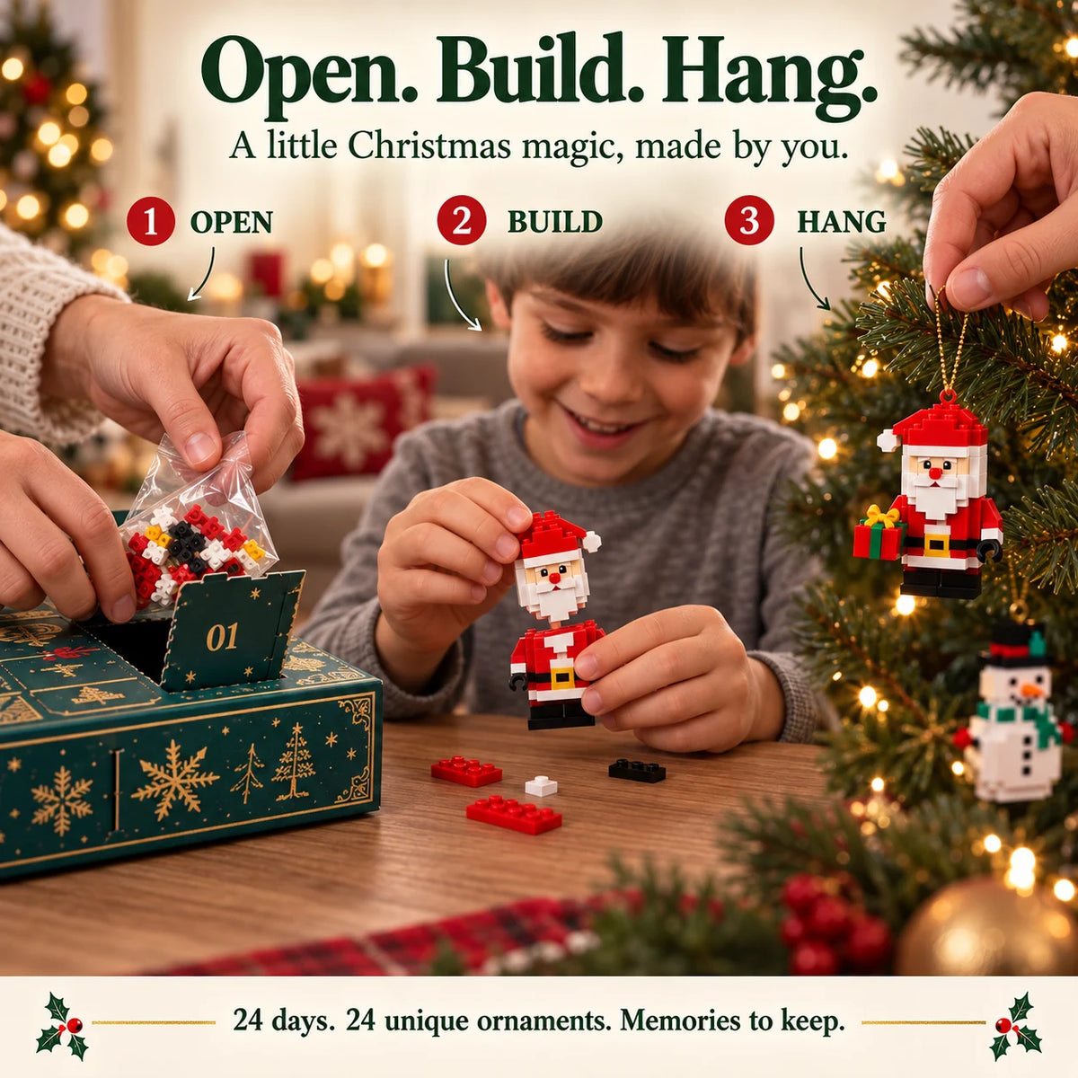 ⏳ Last Day 49% OFF – 🎄24-Day Mini Christmas Brick Ornament Advent Calendar | 24 Unique Buildable Holiday Ornaments to Create, Hang & Keep 🧱