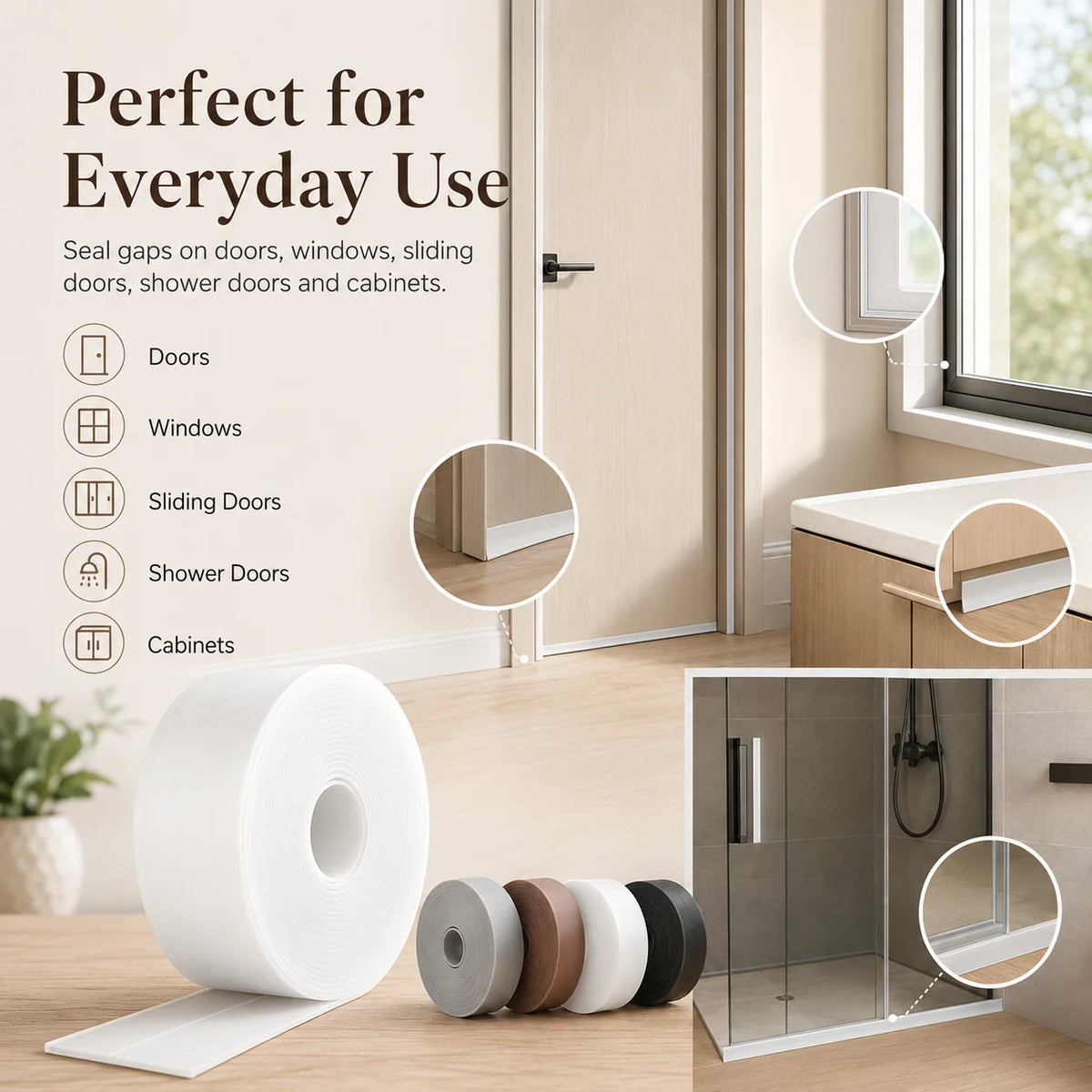 16.4Ft Door Weather Stripping | Adhesive Draft Stopper Seal Strip for Doors, Windows & Shower Doors