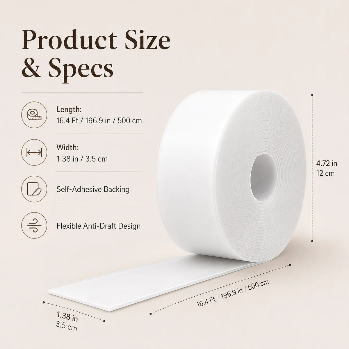 16.4Ft Door Weather Stripping | Adhesive Draft Stopper Seal Strip for Doors, Windows & Shower Doors