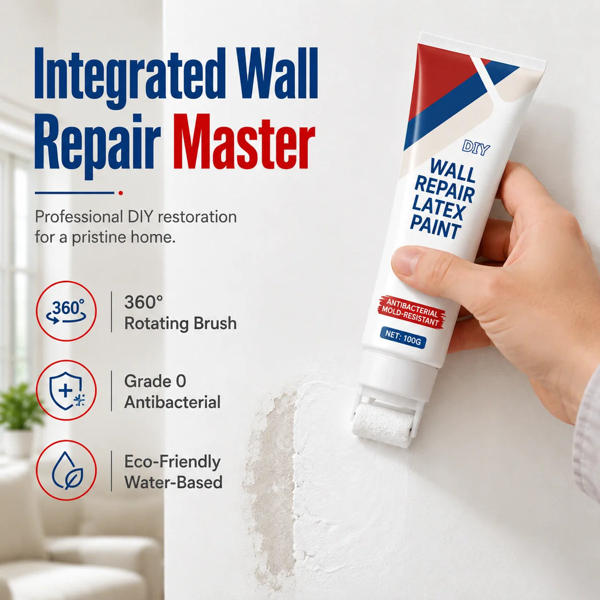 🥳2026 HOT SALE🥳💞50K+ SOLD! 🥩🍴 !All-in-One Wall Repair Paste with Roller Brush