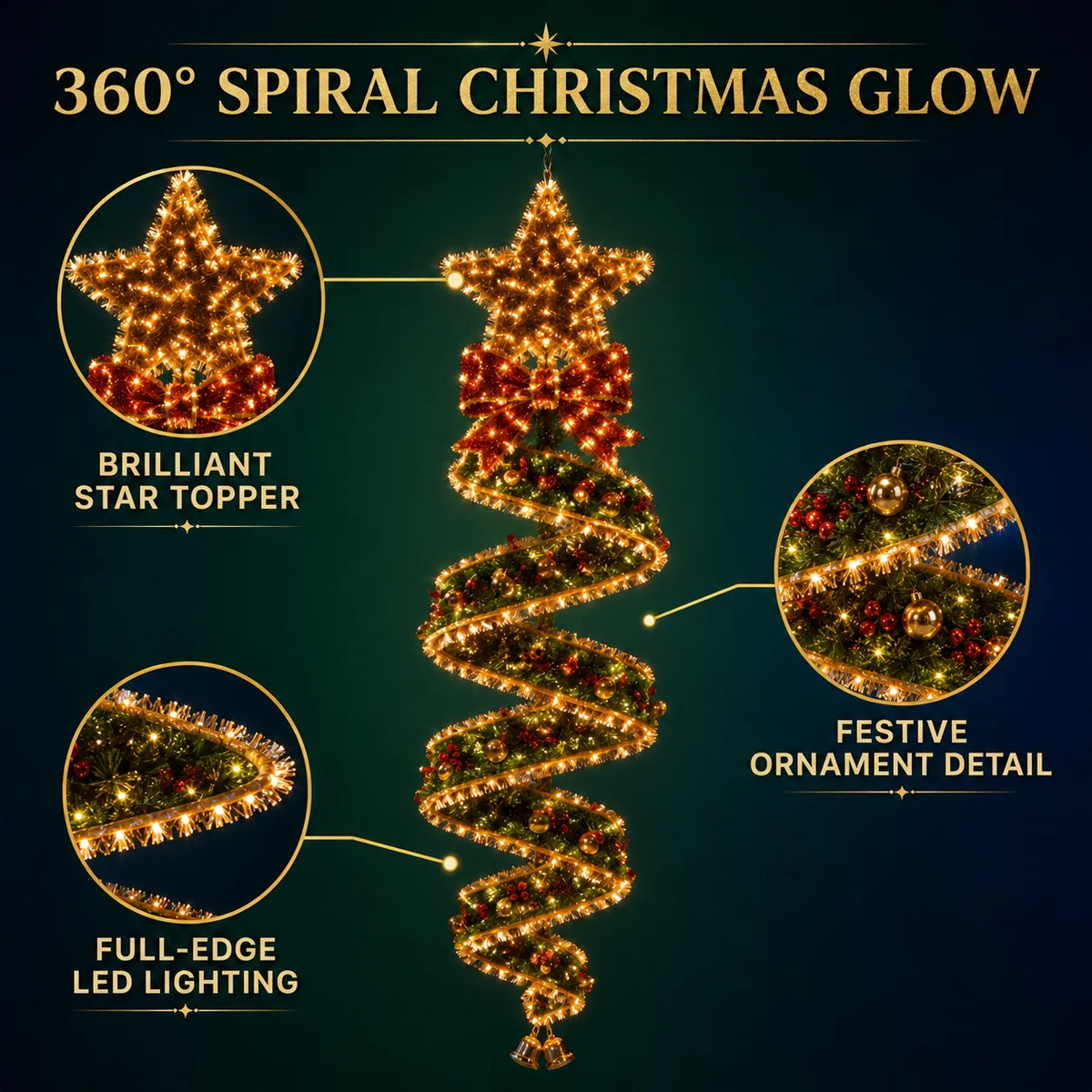 🎄 Christmas Magic Spiral Hanging LED Light – Festive Christmas Tree Decoration