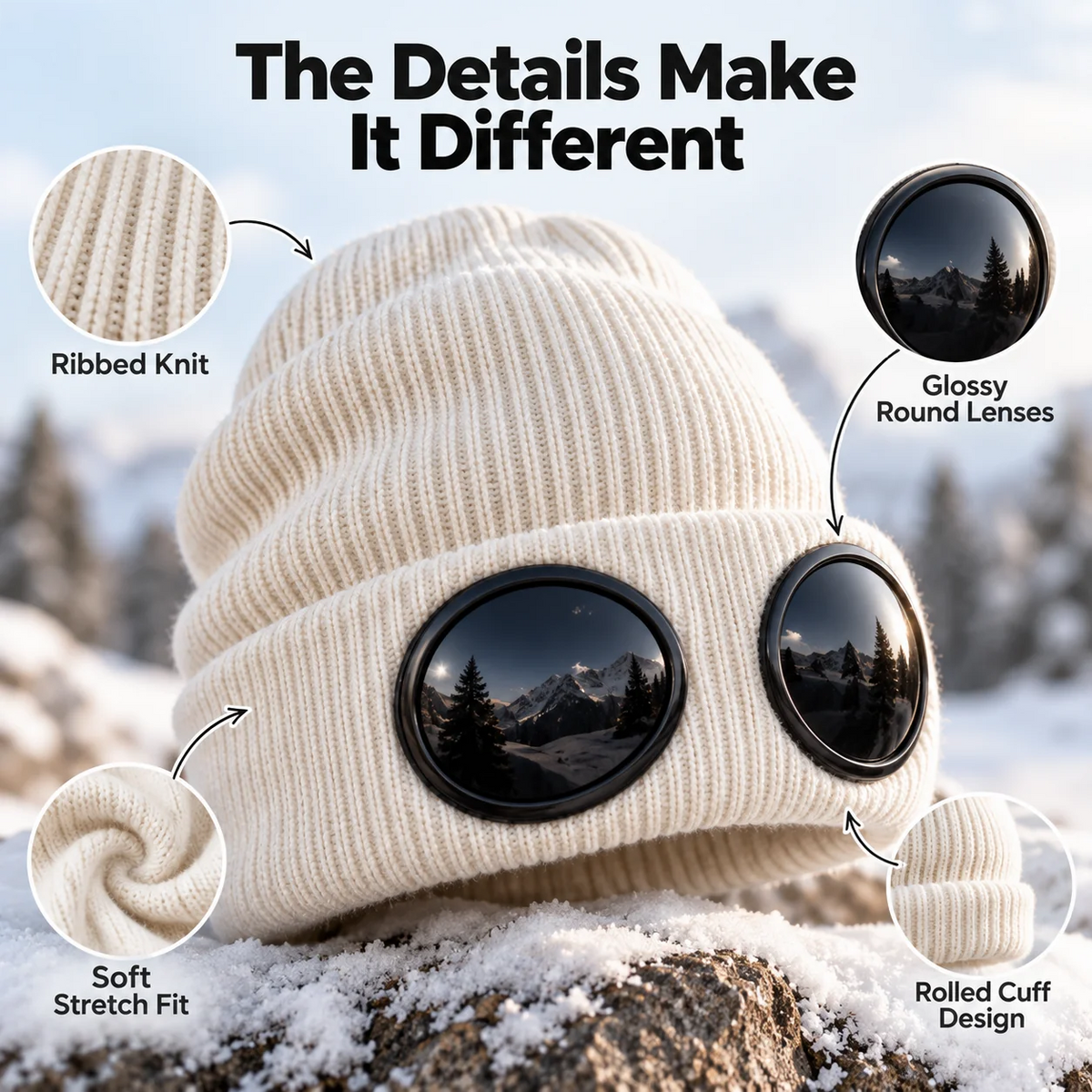 😎 Goggle Beanie Winter Hat🧢 – Funny Knit Pull-Down Hat with Built-In Lenses😂