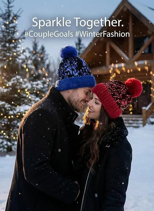 Sequin Fur Pom Beanie