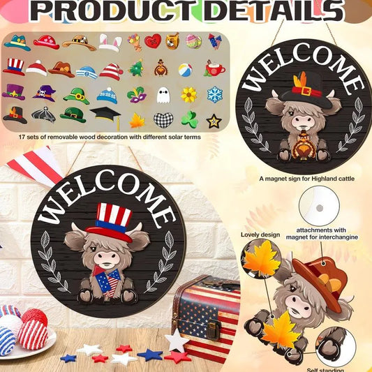 35pcs Interchangeable Welcome Sign Highland Cow Sign