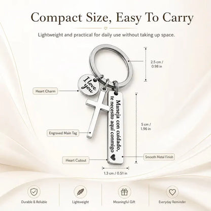 Keychain with Cross and "I Love You" Charm