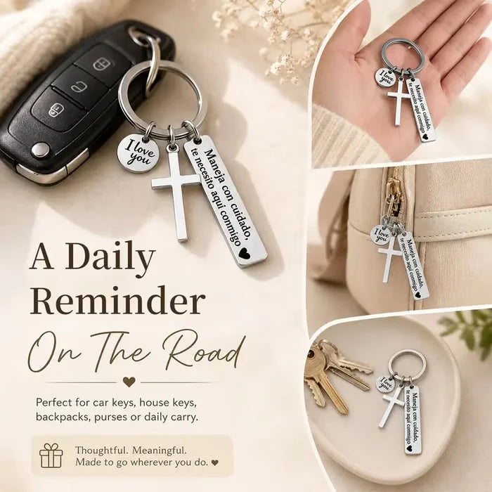 Keychain with Cross and "I Love You" Charm