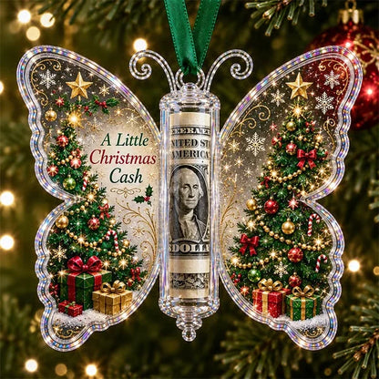 🦋💵 Embossed Butterfly Christmas Cash Gift Ornament – Holiday Money Holder Keepsake 🎄✨
