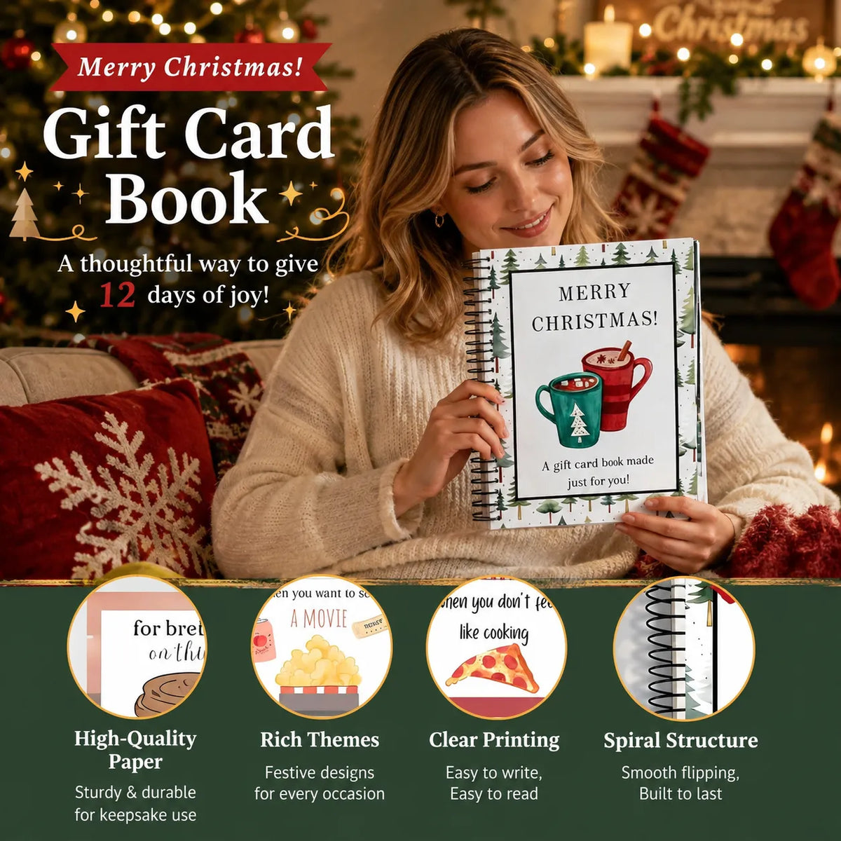 🎅Christmas Gift Card Book, DIY Spiral-Bound Christmas Gift Card Holder Book🎁Personalized Xmas Gifts for Family, Festive & Party Supplies