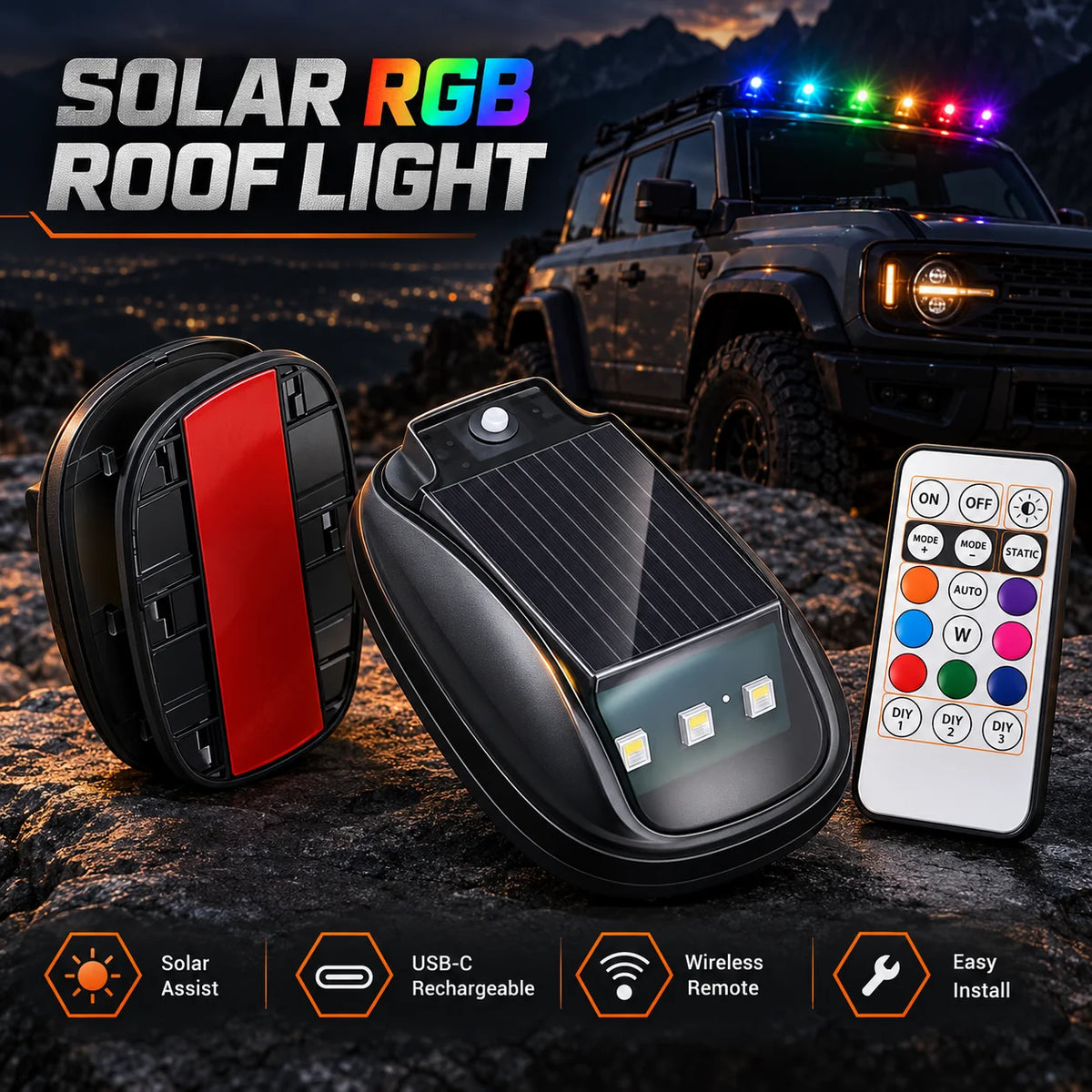 🚙 5-Pack Solar RGB Roof Strobe Light Set – Wireless & No-Drill
