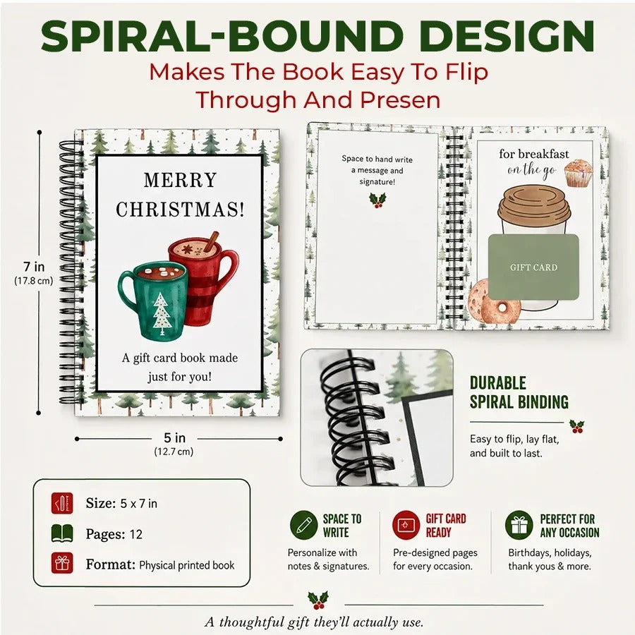 🎅Christmas Gift Card Book, DIY Spiral-Bound Christmas Gift Card Holder Book🎁Personalized Xmas Gifts for Family, Festive & Party Supplies