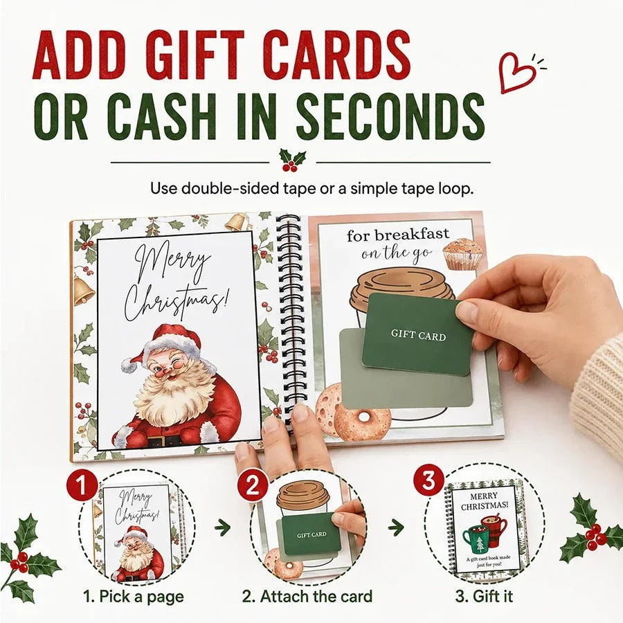 🎅Christmas Gift Card Book, DIY Spiral-Bound Christmas Gift Card Holder Book🎁Personalized Xmas Gifts for Family, Festive & Party Supplies
