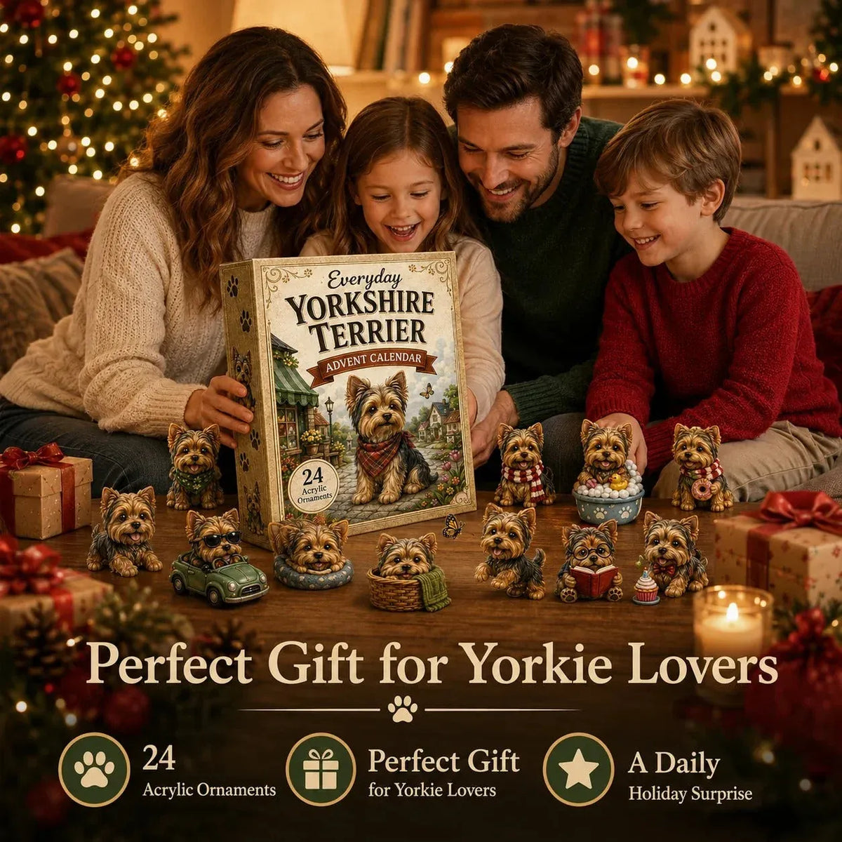 💥✨Yorkshire Terrier 2D Advent Calendar – 24 Unique Yorkie Acrylic Ornaments & Daily Christmas Surprises