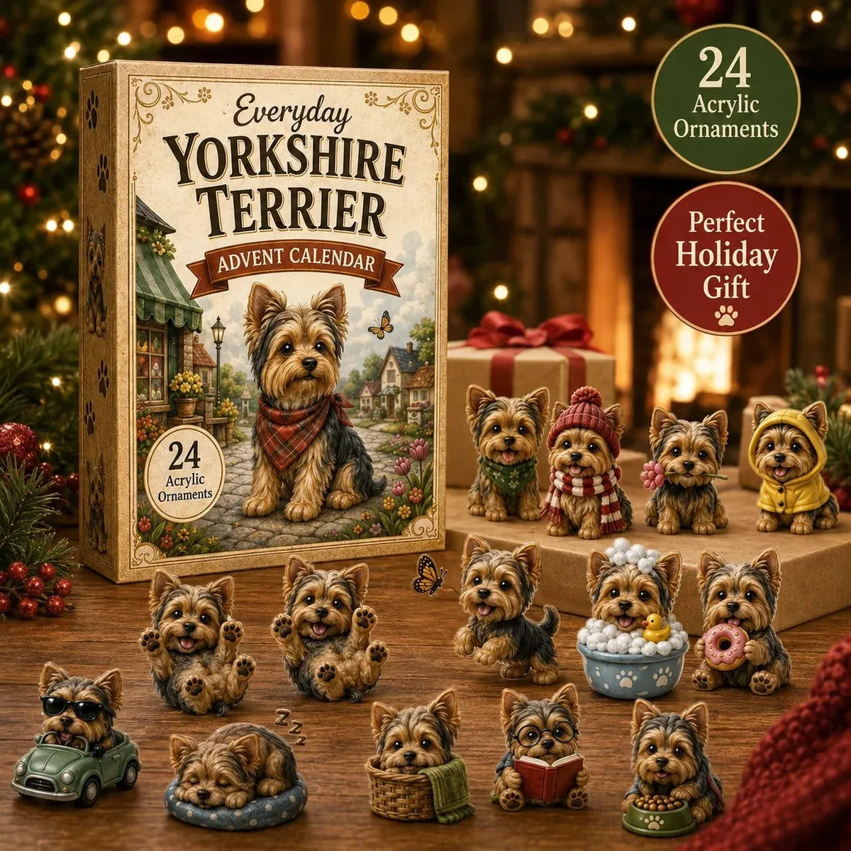 💥✨Yorkshire Terrier 2D Advent Calendar – 24 Unique Yorkie Acrylic Ornaments & Daily Christmas Surprises