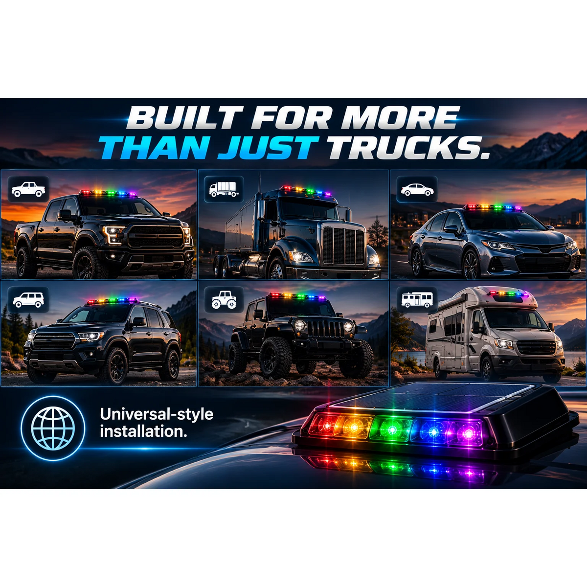 🚙 5-Pack Solar RGB Roof Strobe Light Set – Wireless & No-Drill