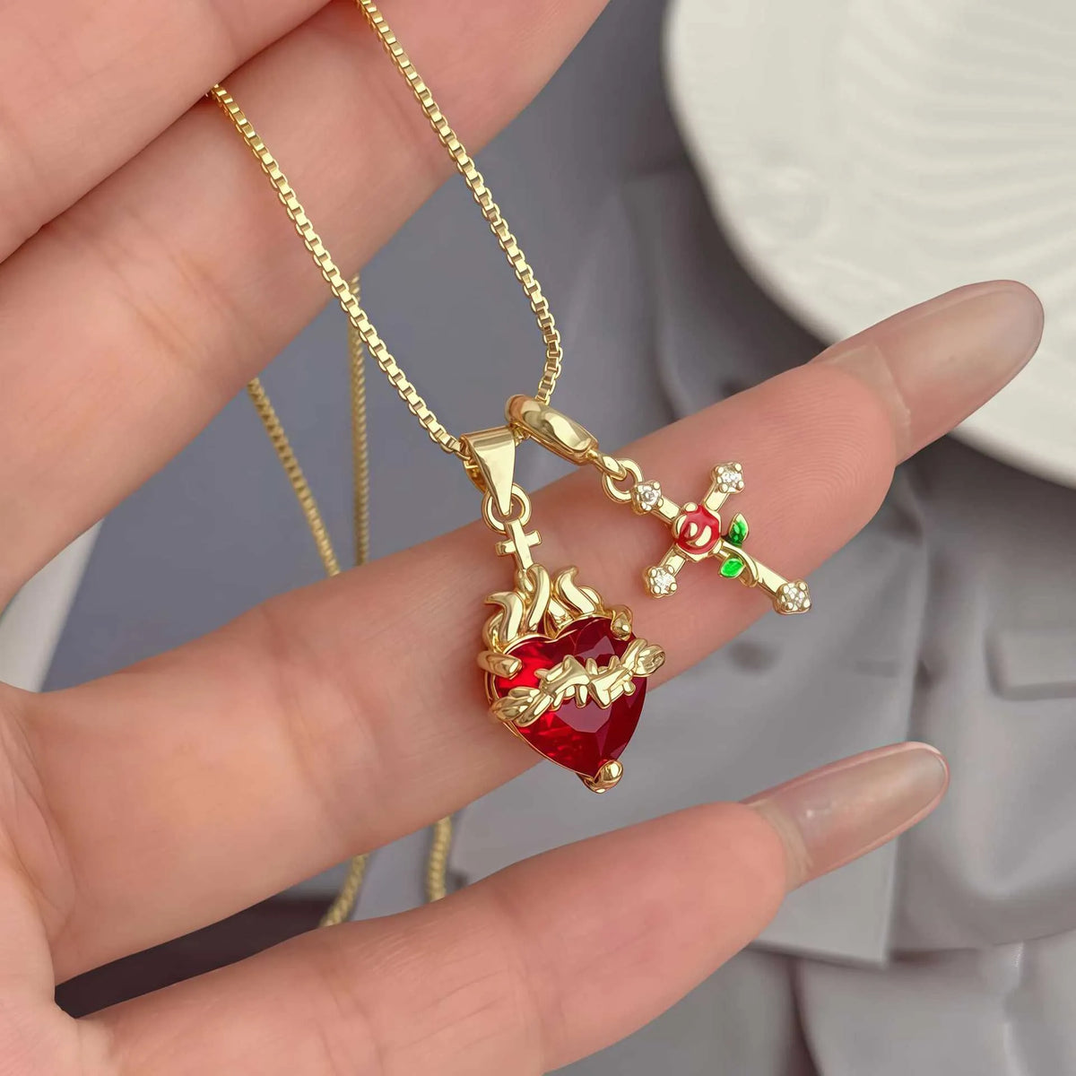 💝 Elegant Sacred Heart Cross Necklace