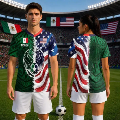 ⚽ Hot Sale Soccer Jersey – Full Half USA Half Mexico Flag Split Print