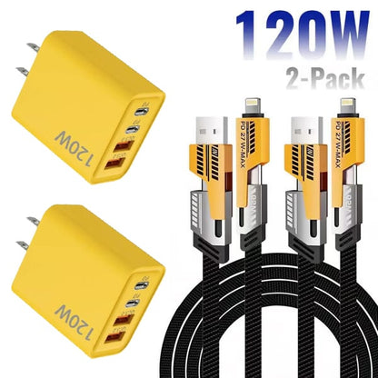 ⚡ Buy 1 Get 1 Free(2 Pcs) 🔥 Portable Fast Charger. Type C/USB A Dual Ports Adapter.4 in 1 Fast Charging Cable & Data Sync