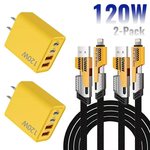 ⚡ Buy 1 Get 1 Free(2 Pcs) 🔥 Portable Fast Charger. Type C/USB A Dual Ports Adapter.4 in 1 Fast Charging Cable & Data Sync