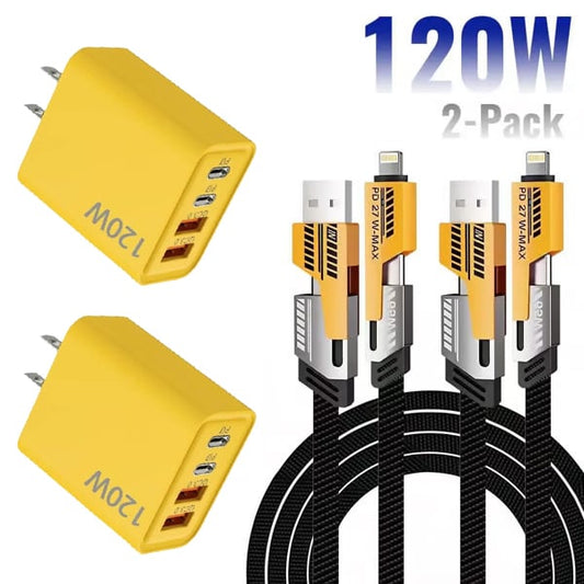 ⚡ Buy 1 Get 1 Free(2 Pcs) 🔥 Portable Fast Charger. Type C/USB A Dual Ports Adapter.4 in 1 Fast Charging Cable & Data Sync