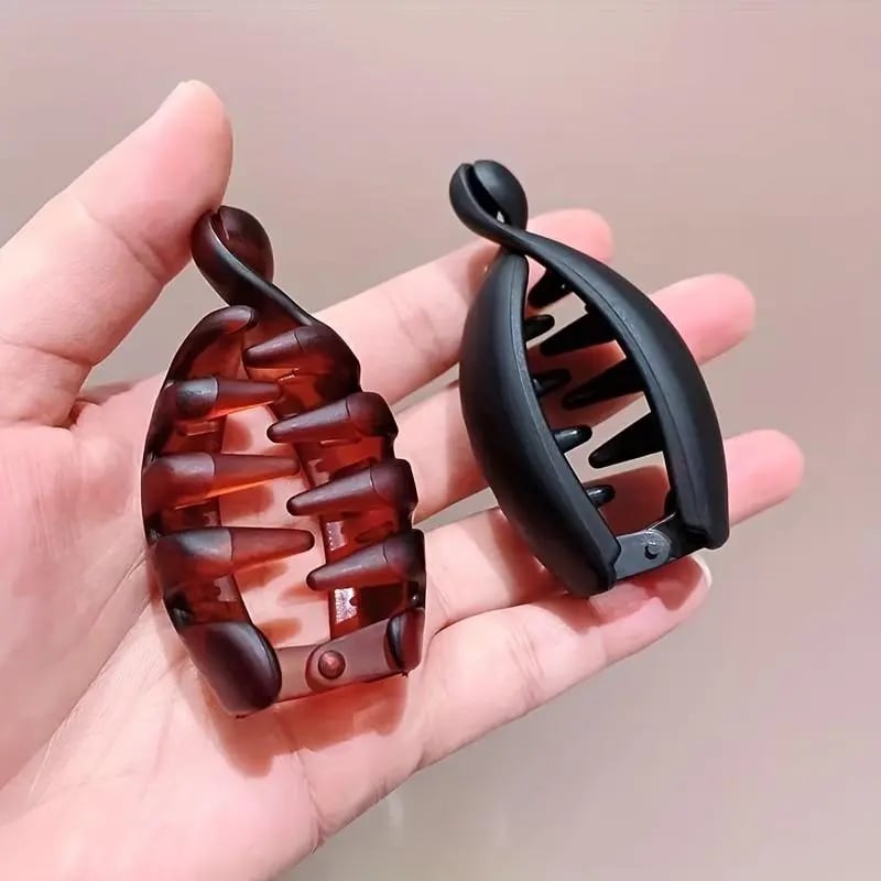 💎Women's 4 Non-Slip Banana Hair Clips - Vintage Oval Leopard Print, Amber and Black, Fashion Hair Accessories for Secure Ponytails, Bun Hairstyles