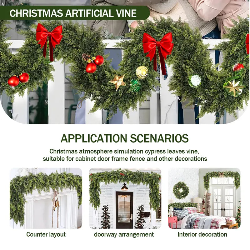 6 FT 2 Pcs Artificial Cedar Garlands, Real Touch Winter Cedar Garland, Green Artificial Greenery Pine Garland for Table, Mantle, Wall, Indoor, Outdoor Christmas Decorations (2, 6 FT)