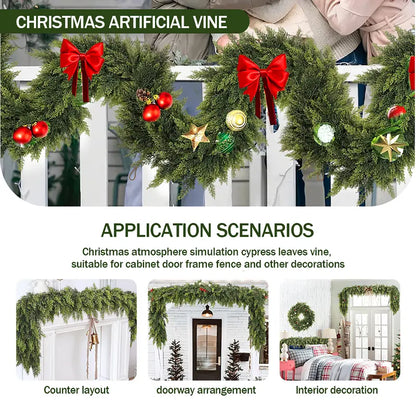 6 FT 2 Pcs Artificial Cedar Garlands, Real Touch Winter Cedar Garland, Green Artificial Greenery Pine Garland for Table, Mantle, Wall, Indoor, Outdoor Christmas Decorations (2, 6 FT)