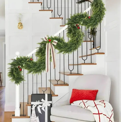 6 FT 2 Pcs Artificial Cedar Garlands, Real Touch Winter Cedar Garland, Green Artificial Greenery Pine Garland for Table, Mantle, Wall, Indoor, Outdoor Christmas Decorations (2, 6 FT)