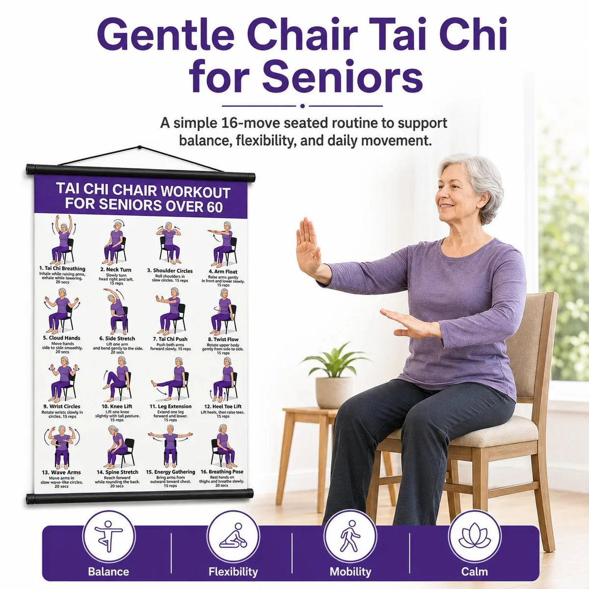 🔥Tai Chi Chair Workout Chart for Seniors (16 x 24 inches)