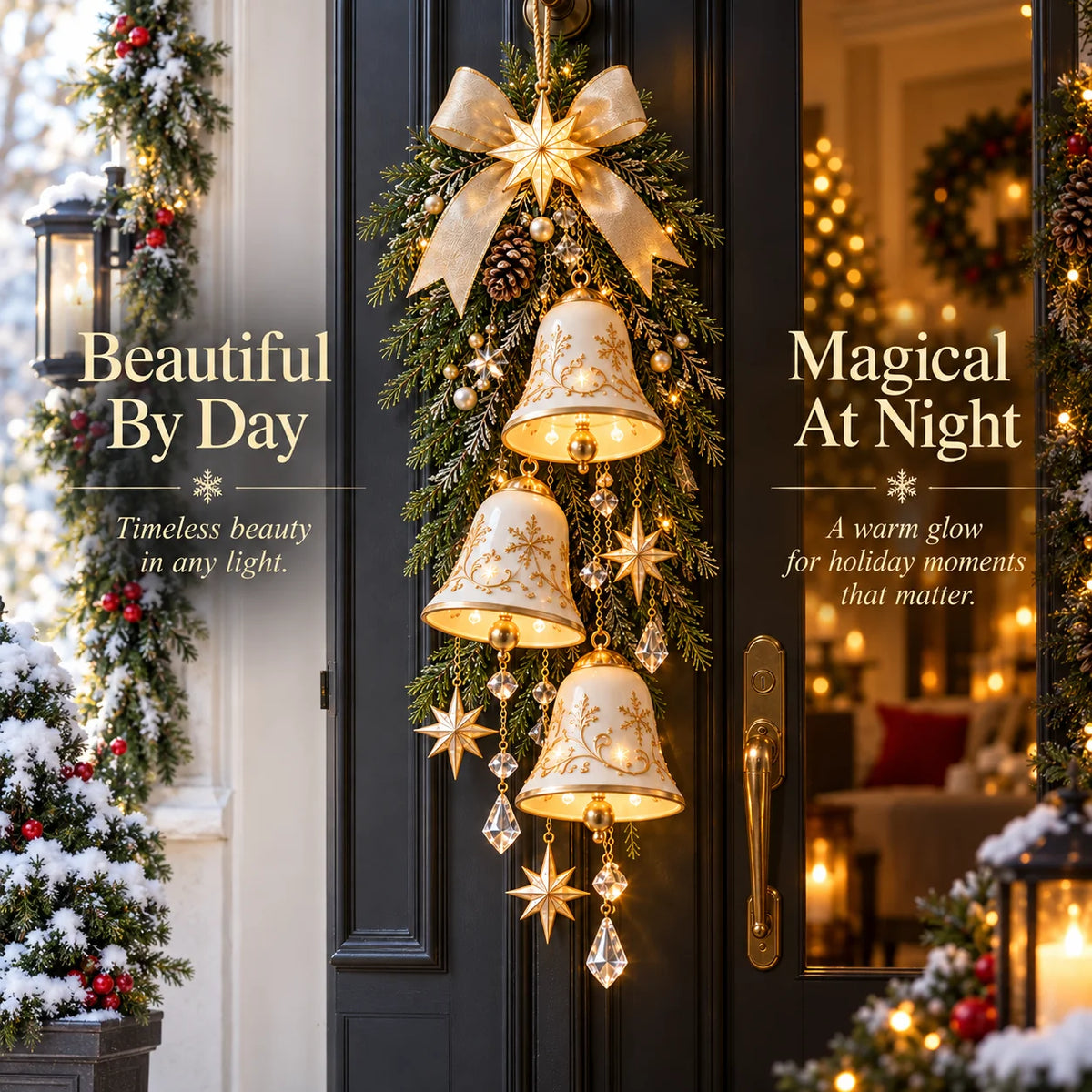 🔔✨Last Day 49% OFF✨✨ Golden Bell Blessing Cascade™ – Lighted Christmas Door Decor
