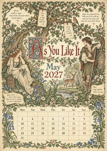 A Shakespearean Year 2027 – 12 Plays Through the Seasons | Vintage Illustrated Wall Calendar