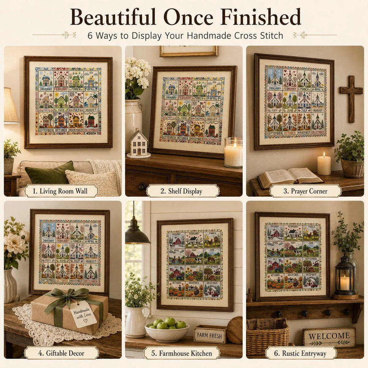 🧵 A Year in Stitches | 12-Month Seasonal Cross Stitch Kit 🌿