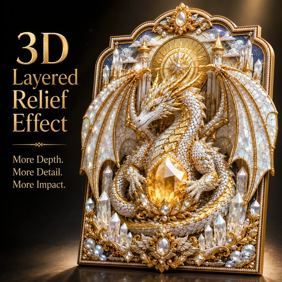 🐉 3D Layered Dragon Diamond Painting Kit, 5 Styles Fantasy Crystal Pearl Drill DIY Art Decor 25×30cm