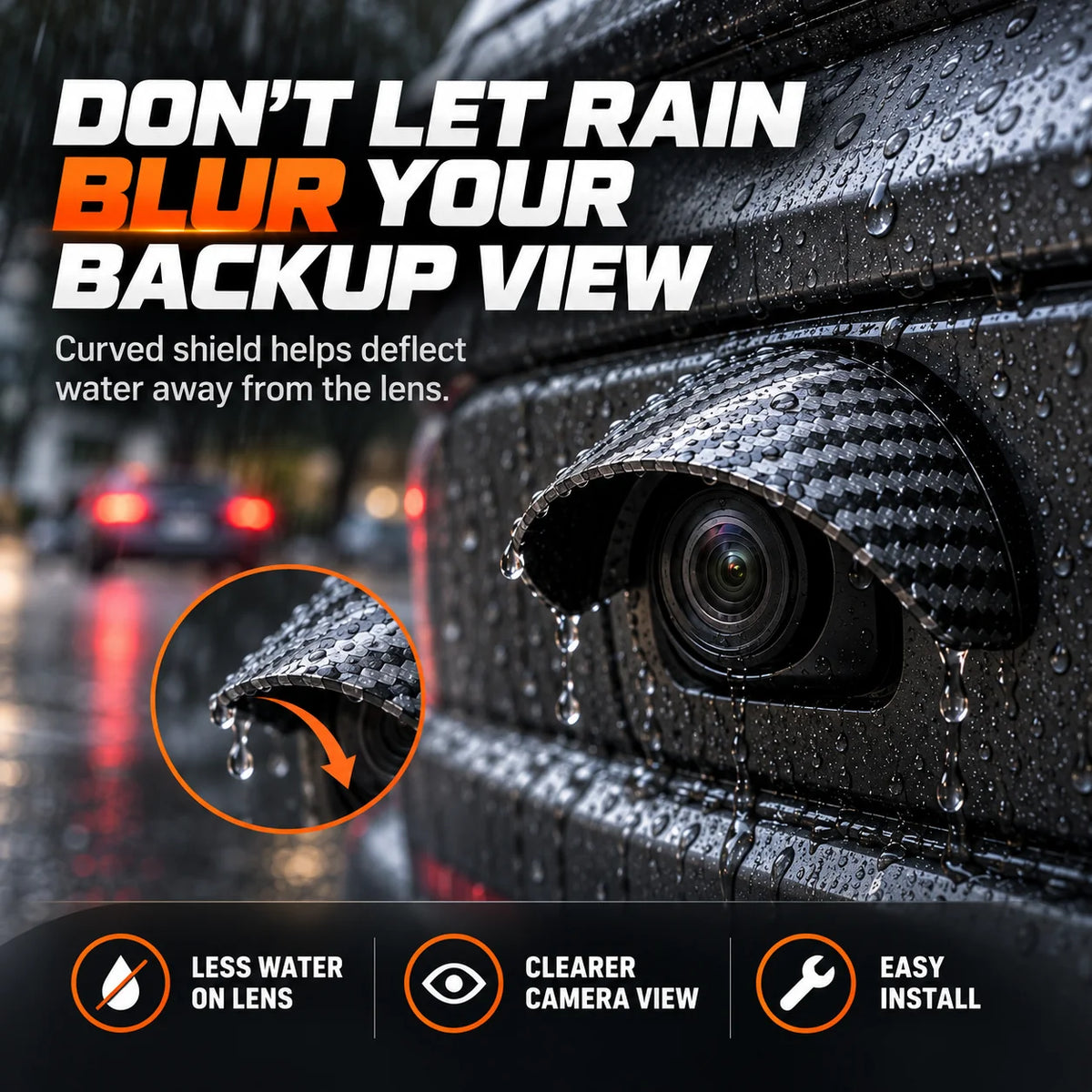 Carbon Fiber Car Backup Camera Rain & Glare Shield – Universal Protective Sun Visor
