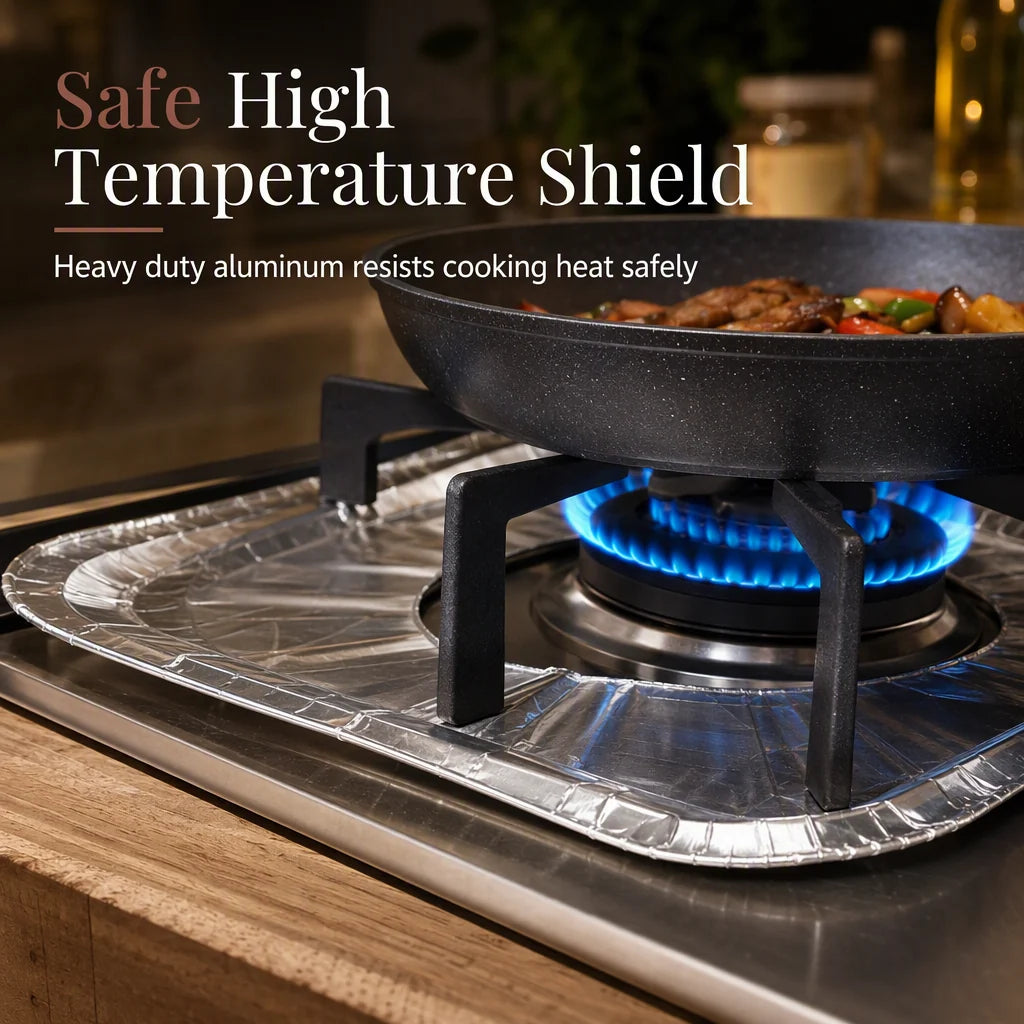 ⏳ Limited-Time Offer! ⏰ 10-Pack Heavy-Duty Foil Gas Stove Burner Liners – Keep Your Hob Clean & Protected with Deep Well Spill Capture 🍳
