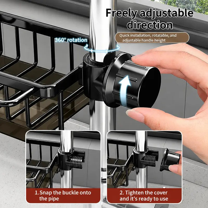💦Sink Organizer Rack,Hanging Faucet Drain Rack with Drip Tray Stainless Steel Detachable Sink Faucet Sponge Holder Over Faucet for Kitchen and Bathroom,Scrubbers, Soap,Brush