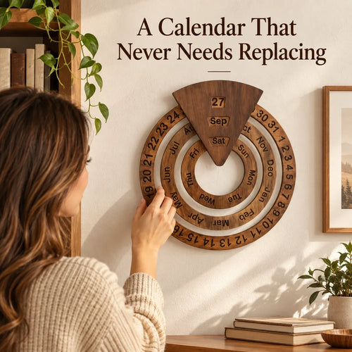 📅Wooden Perpetual Calendar – Rotating Wall Calendar