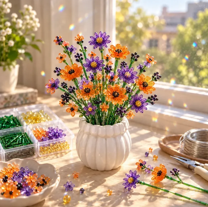 🌼✨DIY Beaded Wildflower Bouquet Kit – Handmade Crystal Flower Craft Set🌸✨