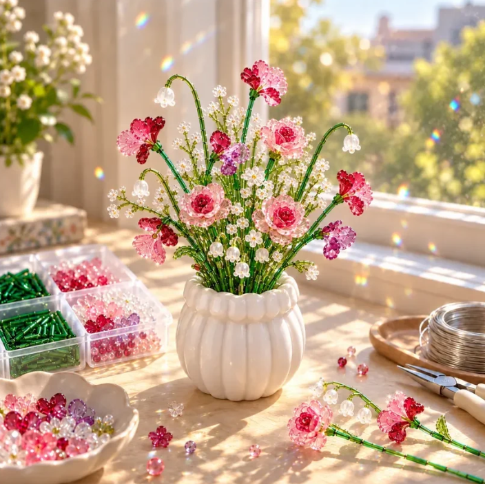 🌼✨DIY Beaded Wildflower Bouquet Kit – Handmade Crystal Flower Craft Set🌸✨