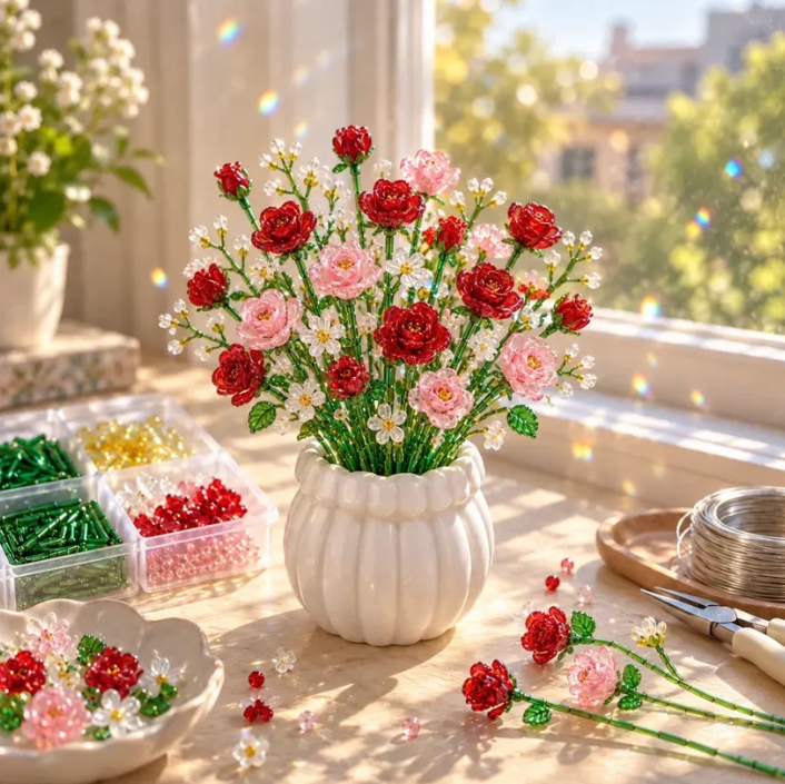 🌼✨DIY Beaded Wildflower Bouquet Kit – Handmade Crystal Flower Craft Set🌸✨