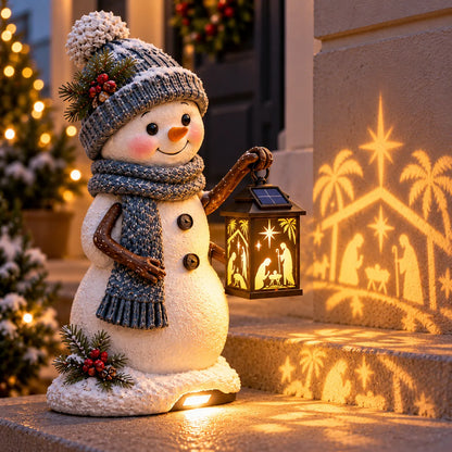 ⛄✨ Snowman Nativity Glow – Solar Christmas Step Light with Holy Family Projection 🎄✝️