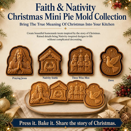 🔥HOT SALE 49% OFF✝️ Faith & Nativity Christmas Mini Pie Mold Collection | Reusable Embossed Molds for Shaping Detailed Praying Jesus, Nativity Stable and so on Pies🥧✨