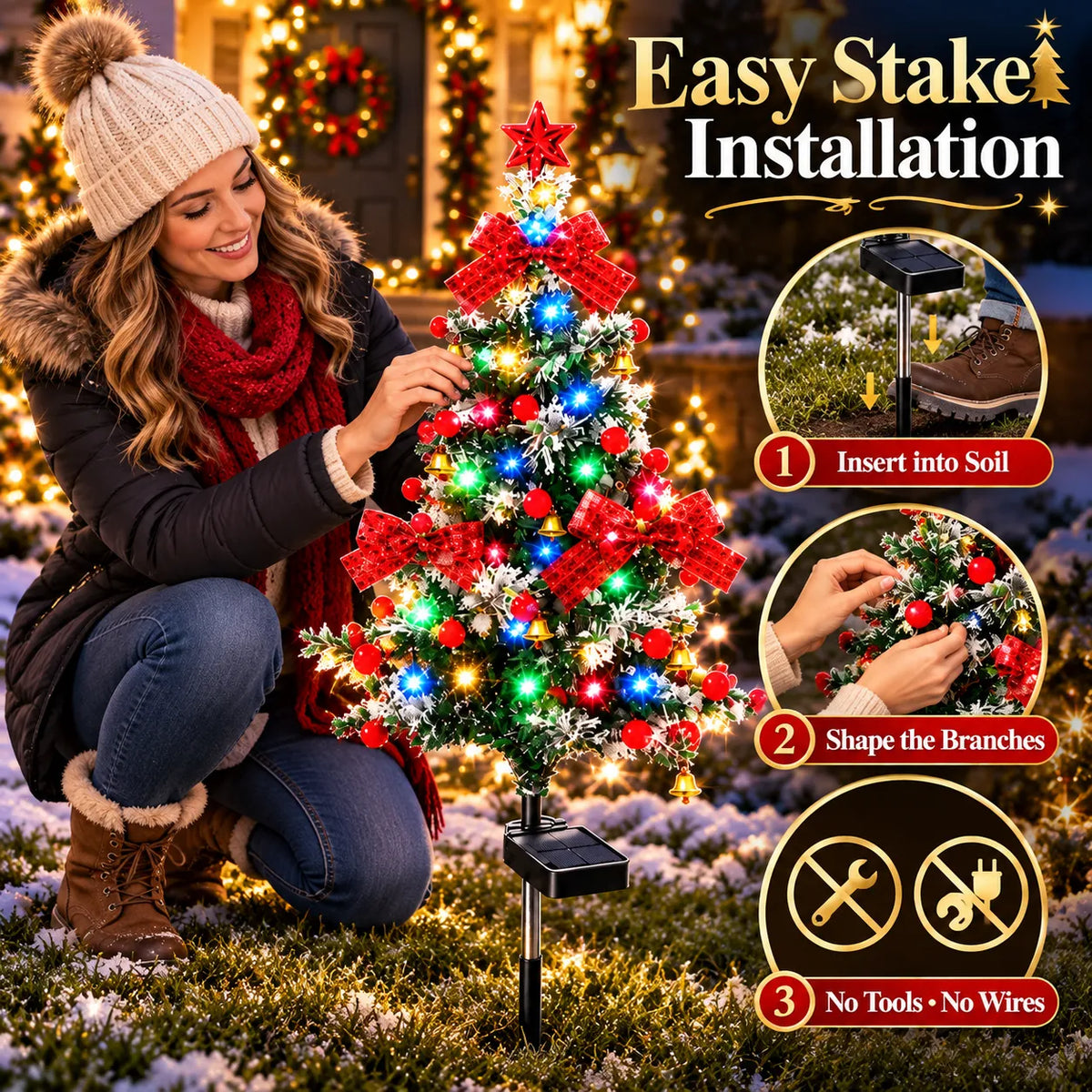Solar cedar Christmas tree decorative light product overview