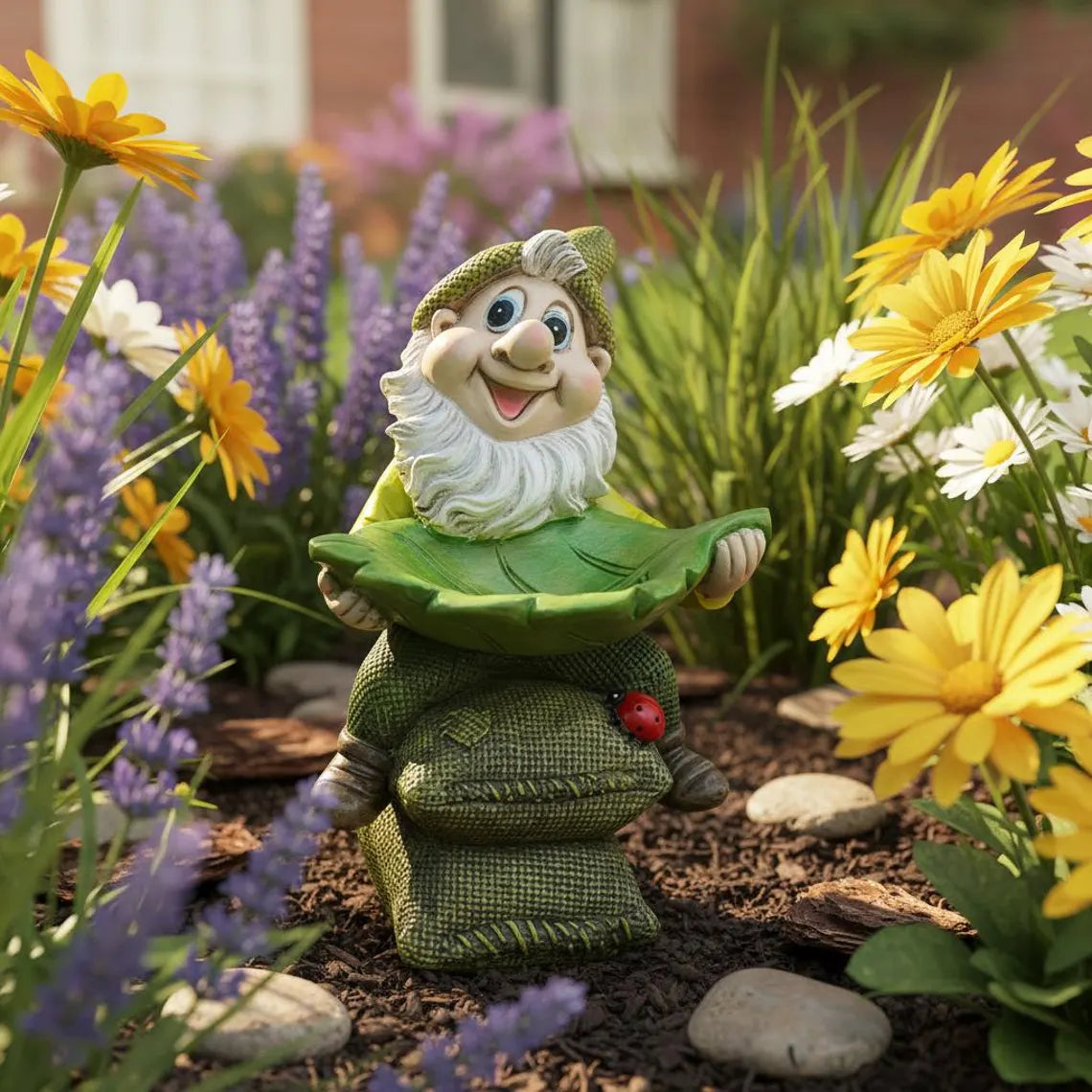 🍃 Birdie Butler Gnome™ — Whimsical Leaf Feeder Garden Statue