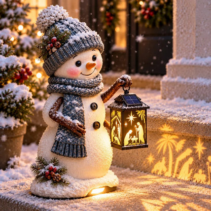 ⛄️🎄snowman Nativity Glow– Solarbetriebene Weihnachts-stufenleuchte Mit Projektion Der Heiligen Familie🌙
